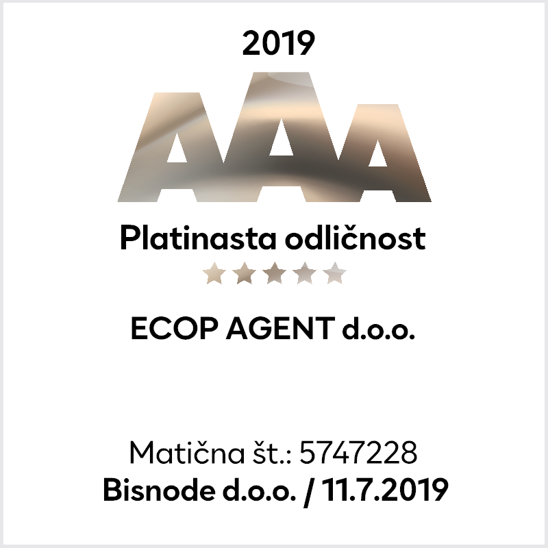 Podjetje Ecop Agent d.o.o. je pridobilo certifikat Platinaste bonitetne odličnosti 2019